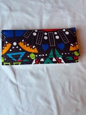 Colorful Geometric Foldover Wallet - Black Multicolor